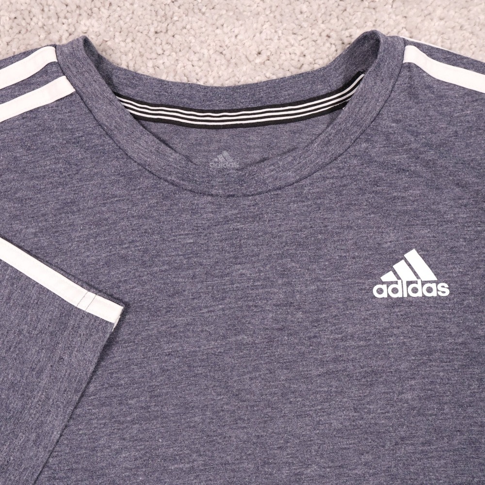 Adidas T-Shirt 3-Stripe Crew Neck Short Sleeve Heathered Tee Large Slim Fit